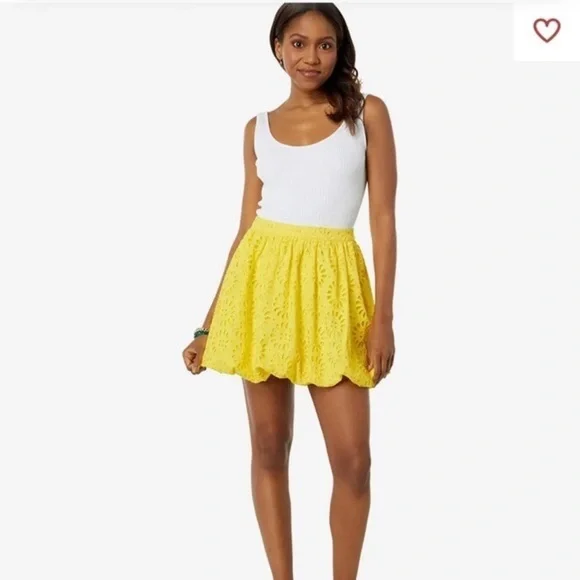 Lilly Pulitzer Leah bubble mini skirt eyelet embroidered yellow size 10 90s Y2k - Picture 1 of 9
